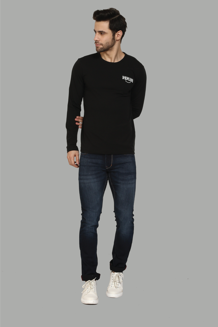 Full Sleeve Black Round Neck T-Shirt For Men - Peplos Jeans 