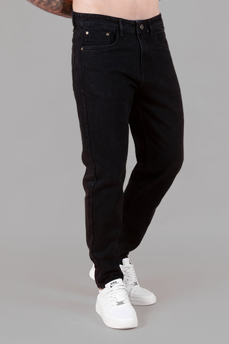 Men's Baggy Fit Black Jeans - Button Closure