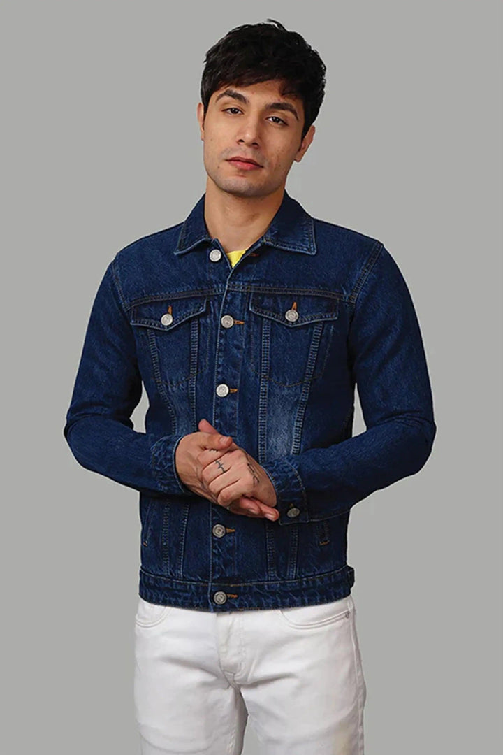 Regular Fit Dark Blue Premium Denim Jacket for Men - Peplos Jeans 