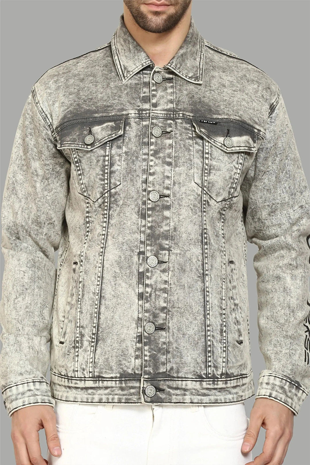 Regular Fit Cloud Grey Premium Denim Jacket for Men - Peplos Jeans 