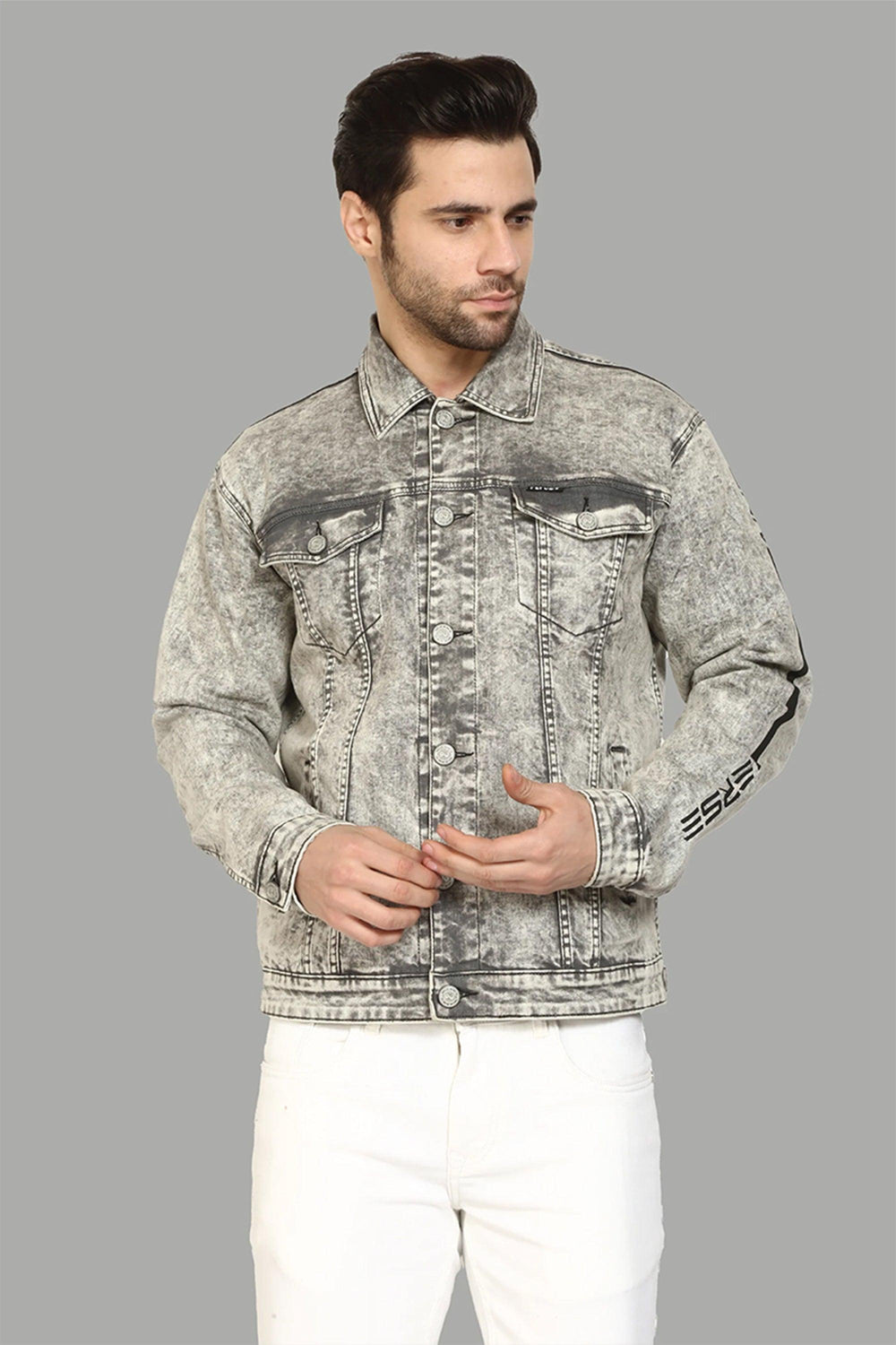 Regular Fit Cloud Grey Premium Denim Jacket for Men - Peplos Jeans 