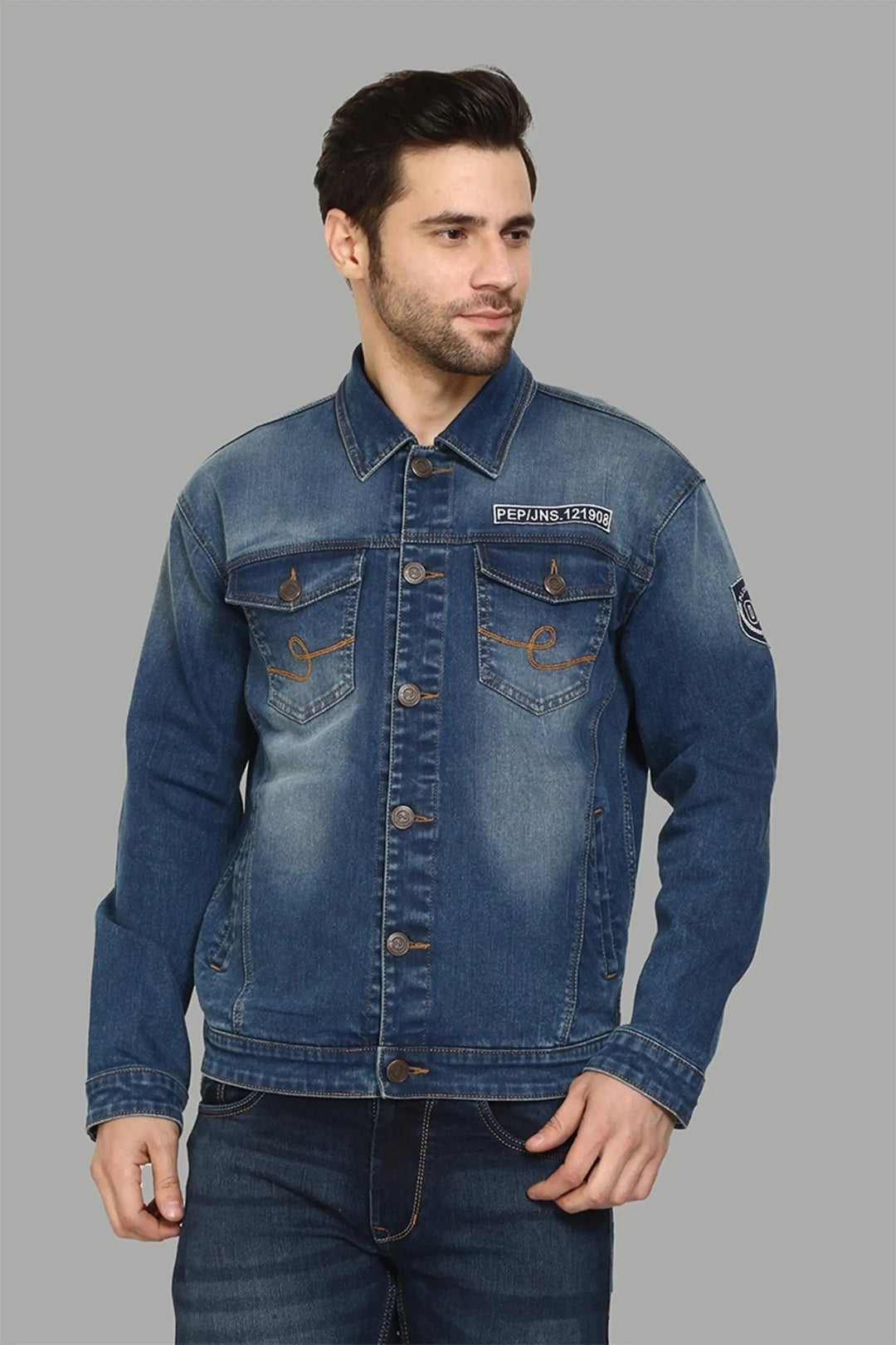 Regular Fit Dark Blue Denim Jacket for Men