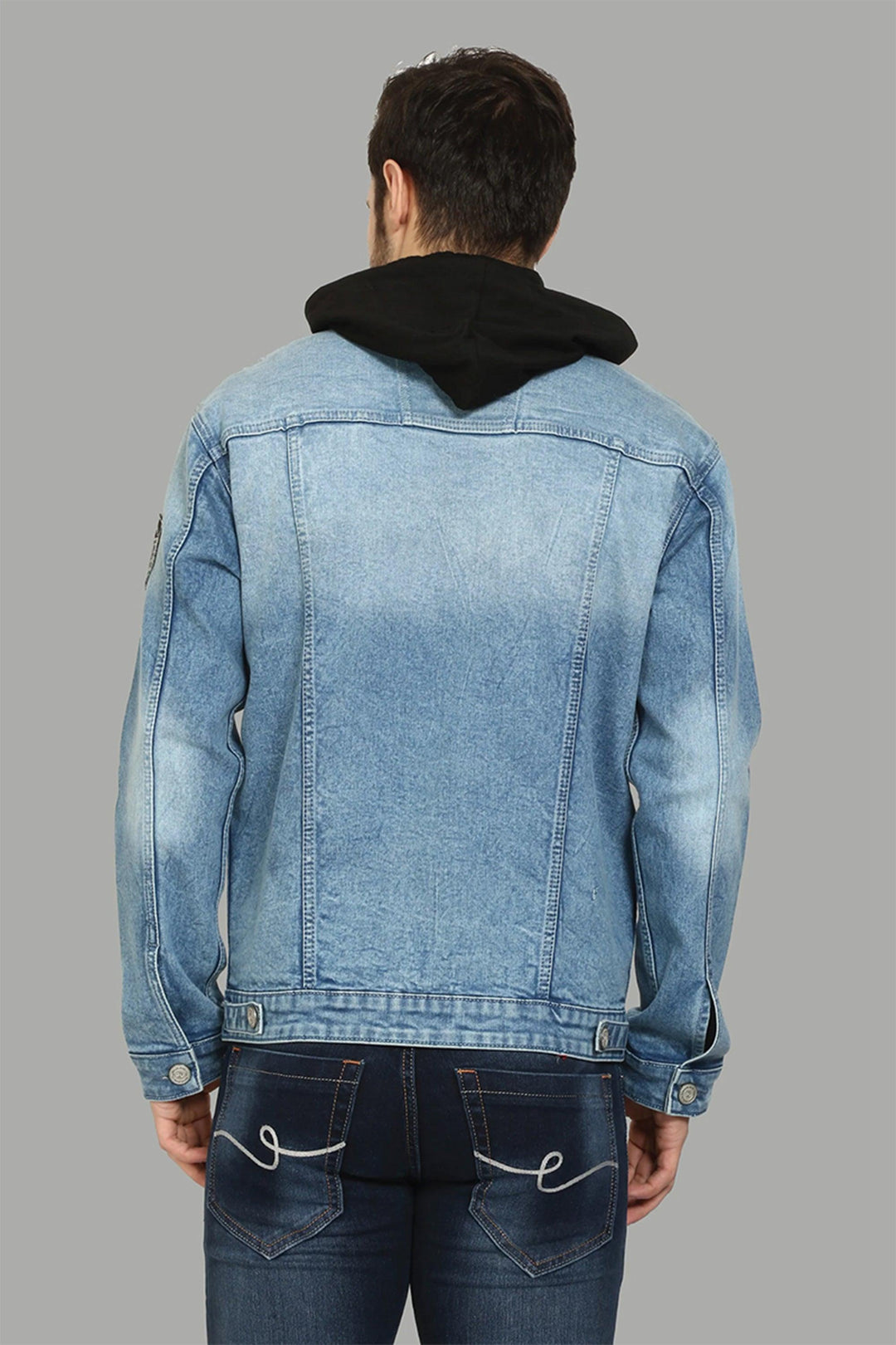 Men's Regular Fit Light Blue Denim Jacket with Hooded