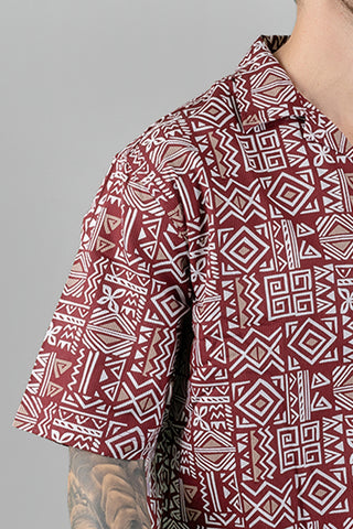 Oversized Burgundy Tribal Pattern Shirt