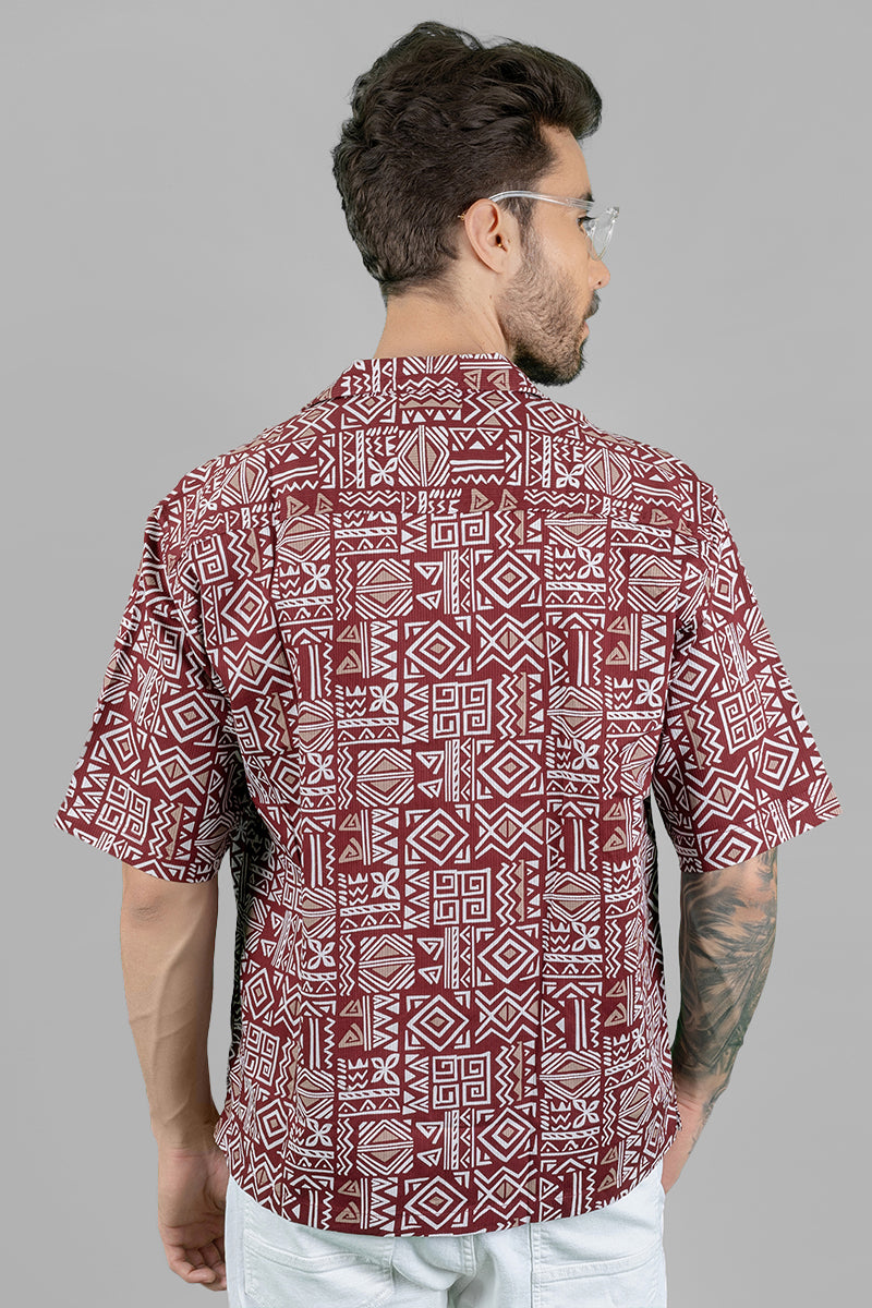 Oversized Burgundy Tribal Pattern Shirt