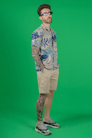 Trending Men's Blue Tropical Print Shirt