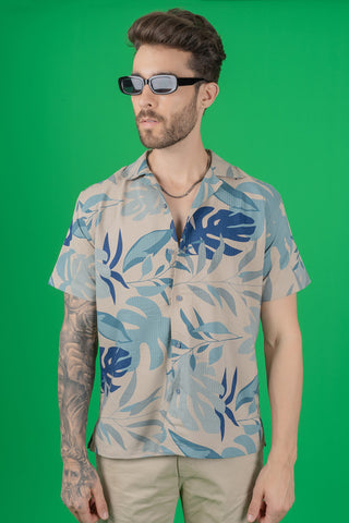 Trending Men's Blue Tropical Print Shirt