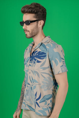 Trending Men's Blue Tropical Print Shirt