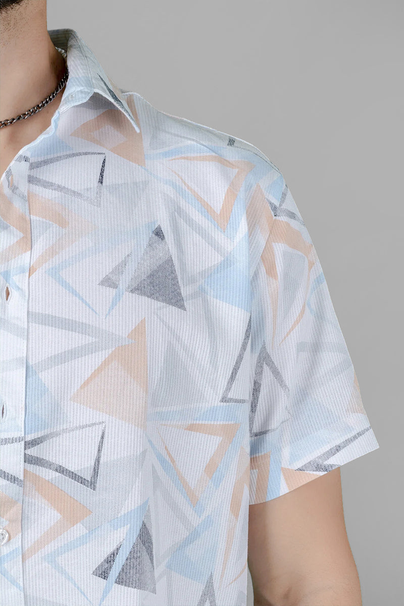Men's White Cotton Casual Shirt - Geometric Print