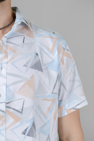 Geometric Print White Cotton Casual Shirt