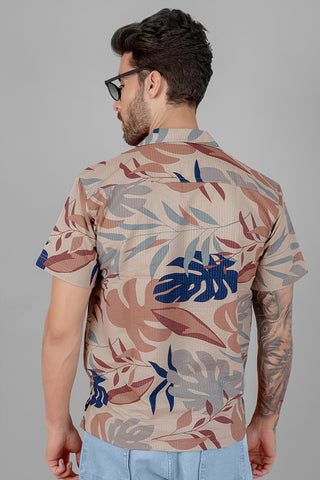 Brown Tropical Print Cuban Collar Shirt