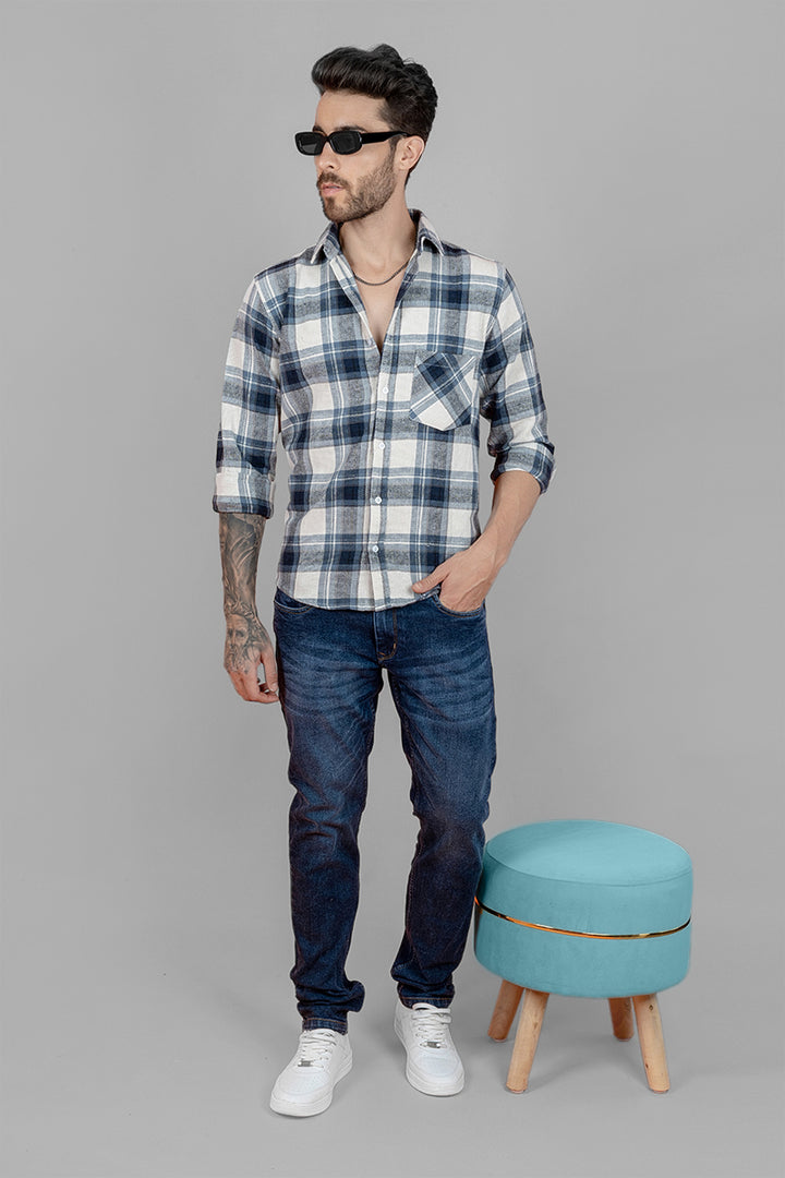 Men's Full Sleeve Shirt with Blue Check Pattern