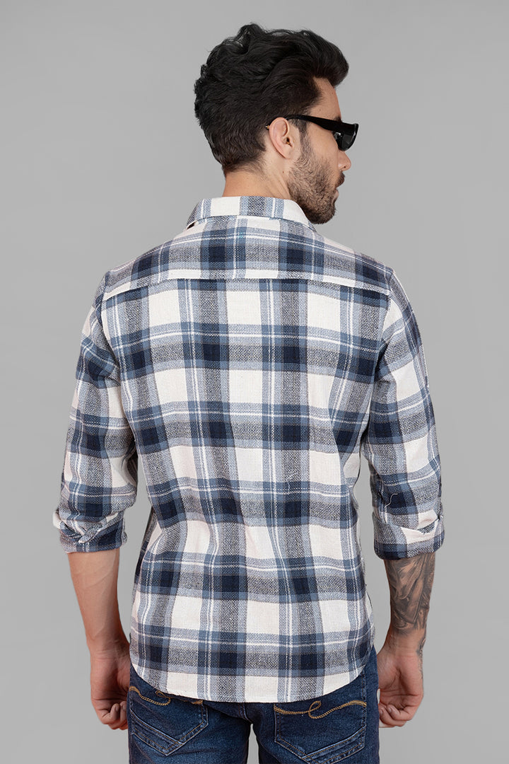 Men's Full Sleeve Shirt with Blue Check Pattern