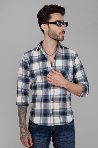 Men's Full Sleeve Shirt with Blue Check Pattern