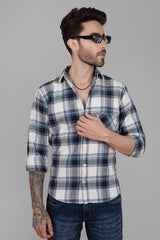 Men's Full Sleeve Shirt with Blue Check Pattern