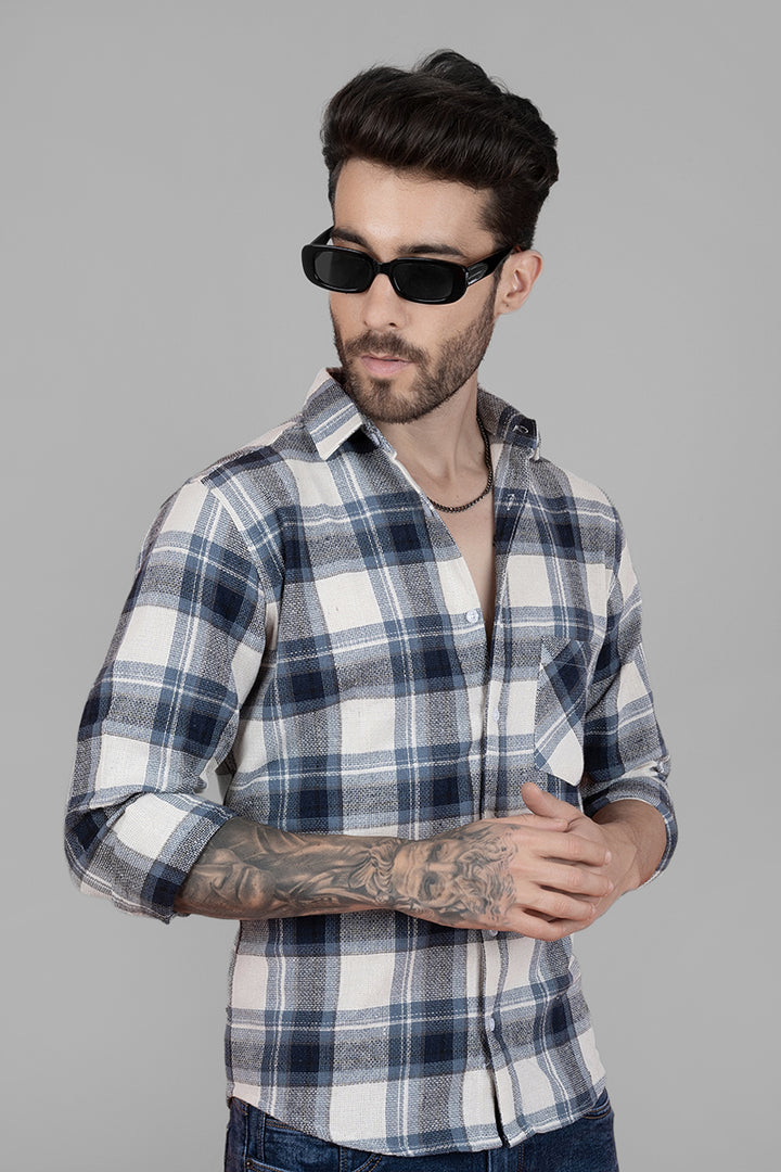 Men's Full Sleeve Shirt with Blue Check Pattern