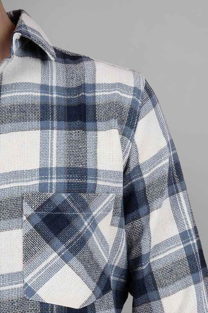 Men's Full Sleeve Shirt with Blue Check Pattern