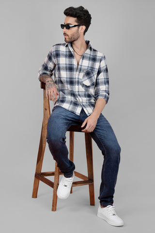 Men's Full Sleeve Shirt with Blue Check Pattern