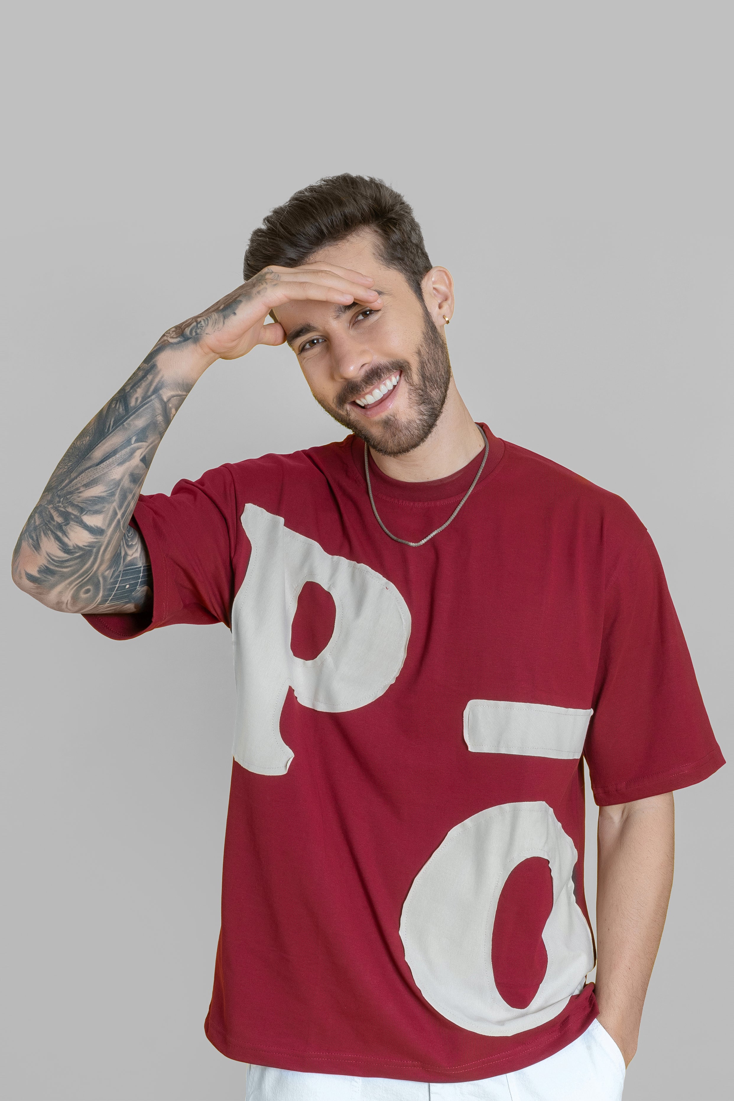 Men's Oversized Maroon T-Shirt - Patched