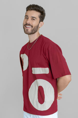 Men's Oversized Maroon T-Shirt - Patched