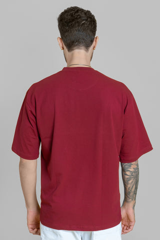 Men's Oversized Maroon T-Shirt - Patched