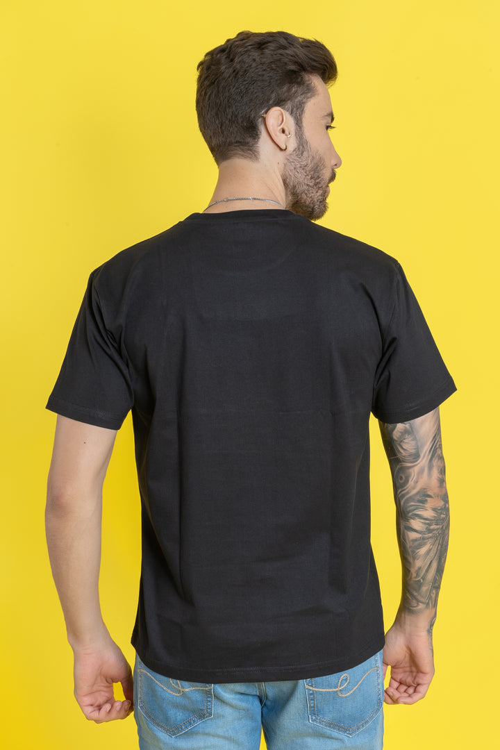 Men's Black Cotton T-Shirt - Regular Fit