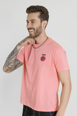 Men's Printed Salmon Pink T-Shirt - Regular Fit