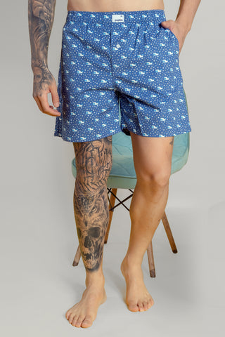 Men's Blue Cotton Boxers - Printed