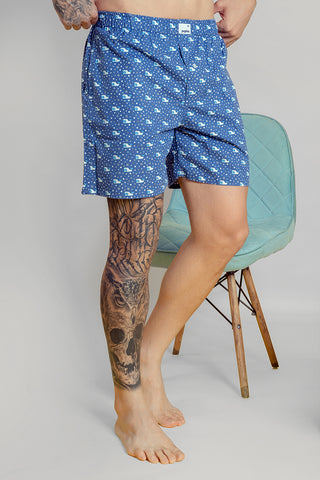 Men's Blue Cotton Boxers - Printed