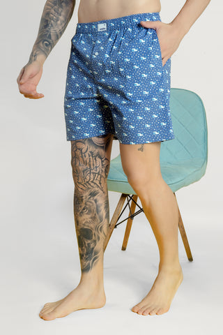 Men's Blue Cotton Boxers - Printed