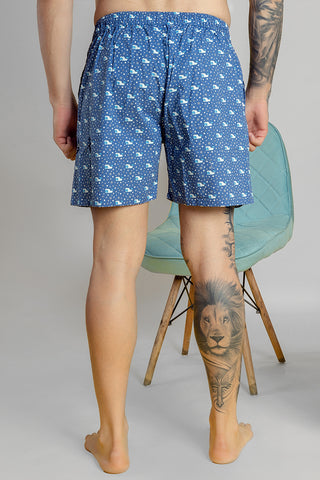 Men's Blue Cotton Boxers - Printed