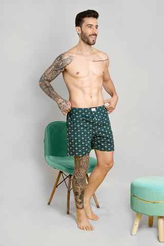 Men's Printed Dark Green Boxers - Regular Fit