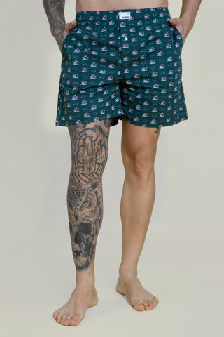 Men's Printed Dark Green Boxers - Regular Fit