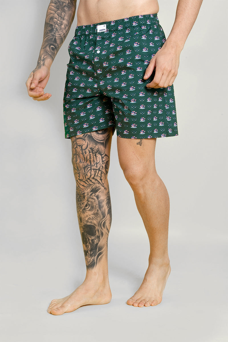 Men's Printed Dark Green Boxers - Regular Fit