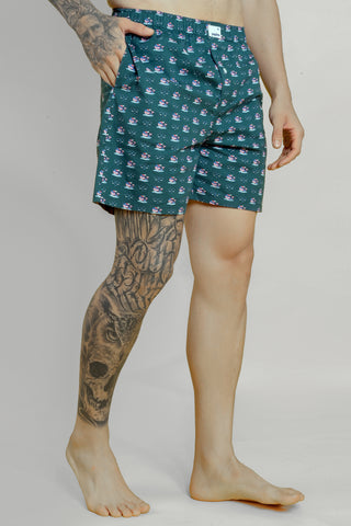 Men's Printed Dark Green Boxers - Regular Fit