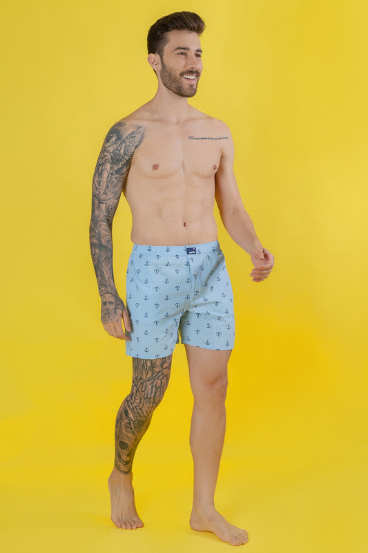 Men's Printed Sky Blue Boxers - Regular Fit