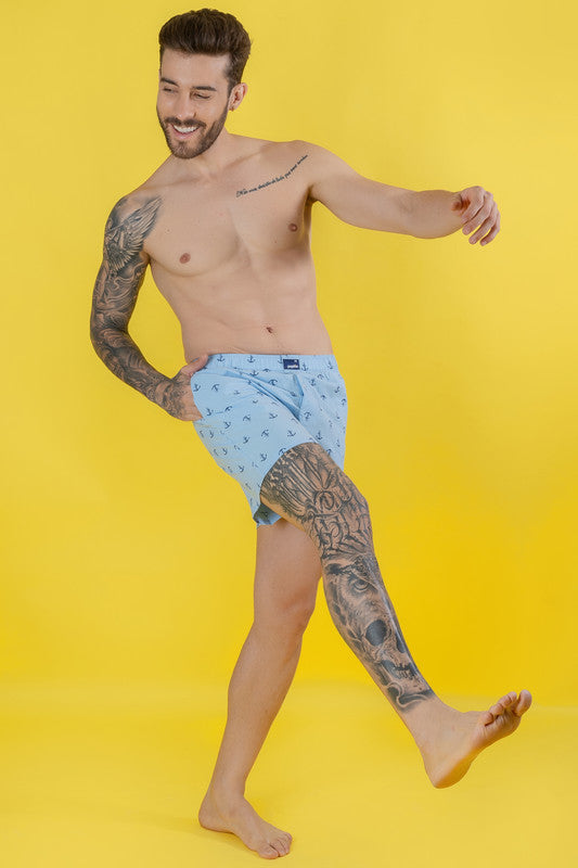 Men's Printed Skyblue Boxers - Regular Fit