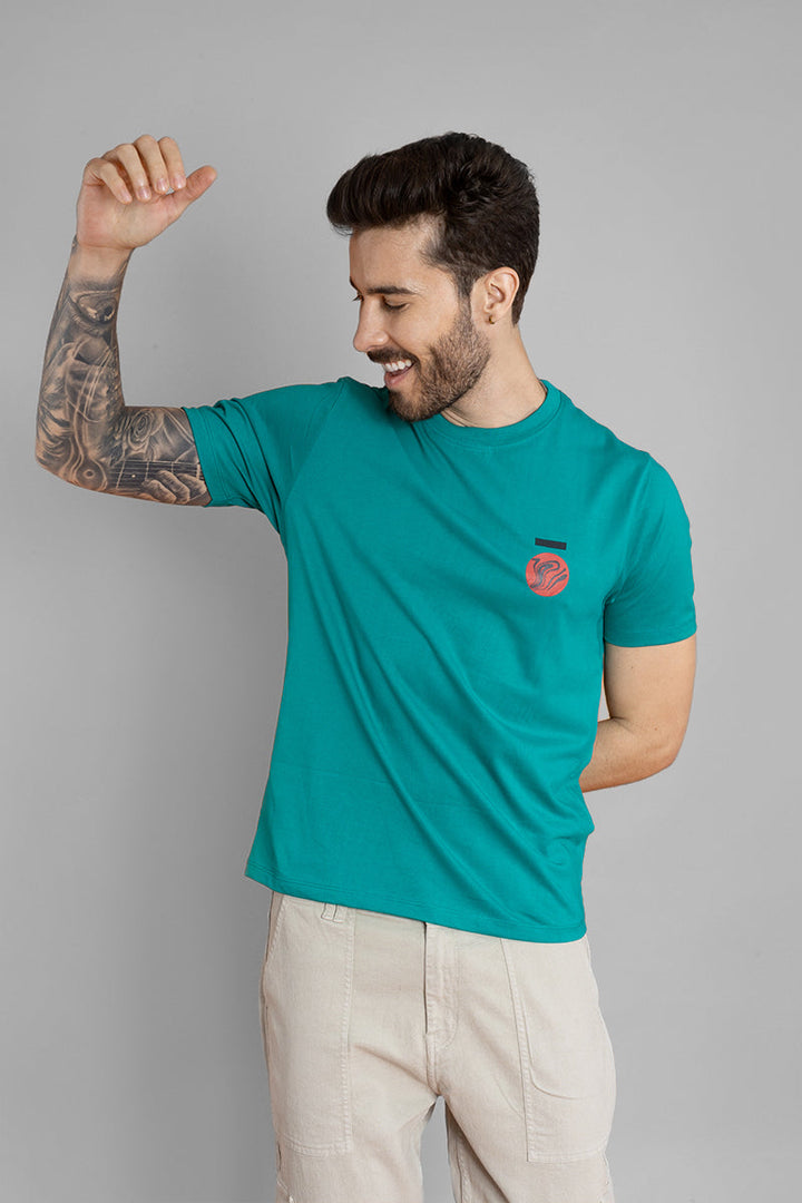 Men's Printed Pine Green T-Shirt - Regular Fit