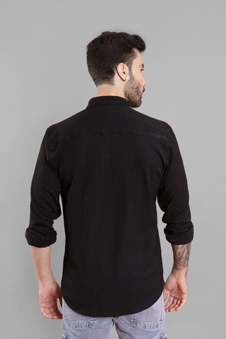 Regular Fit Full Sleeve Solid Black Men's Shirt - Ban Collar