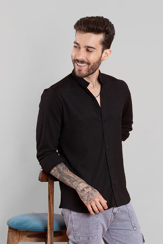 Regular Fit Full Sleeve Solid Black Men's Shirt - Ban Collar