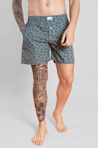 Men's Green Cotton Boxers - Printed Pattern