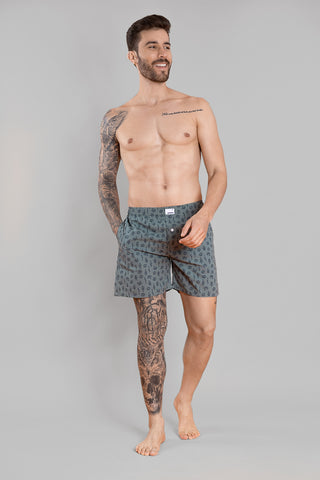 Men's Green Cotton Boxers - Printed Pattern