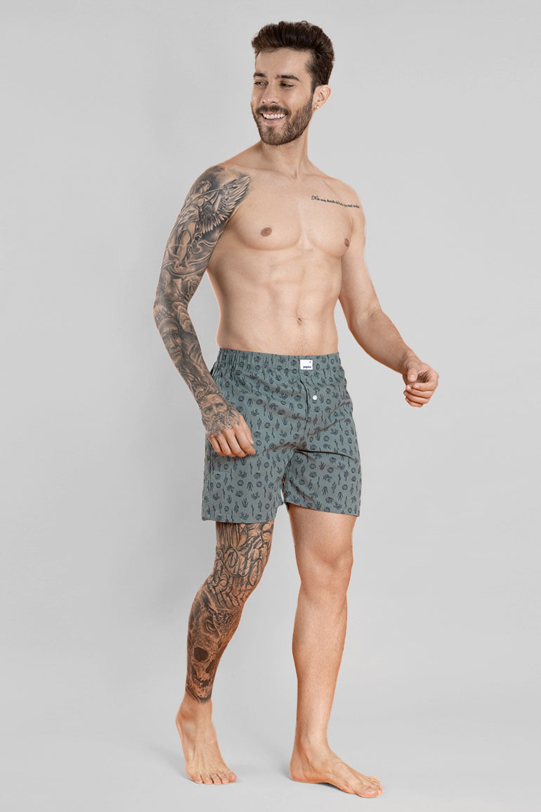 Men's Green Cotton Boxers - Printed Pattern