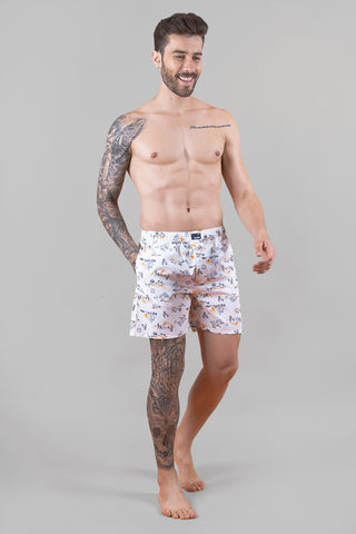 Men's Cotton Printed White Boxers - Regular Fit