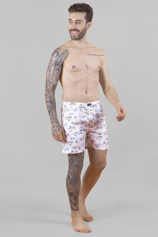 Men's Cotton Printed White Boxers - Regular Fit