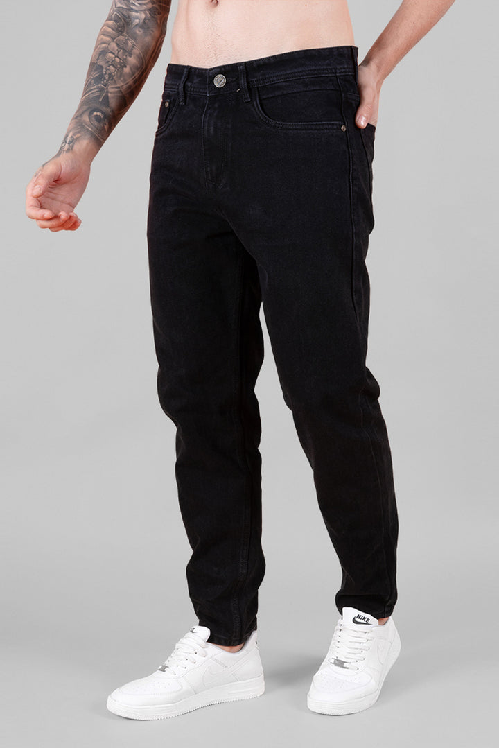 Men's Baggy Fit Black Jeans - Button Closure