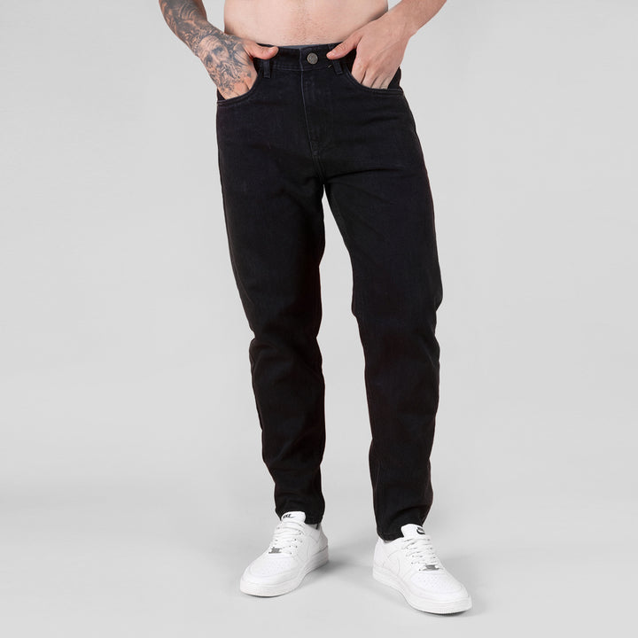 Men's Baggy Fit Black Jeans - Button Closure