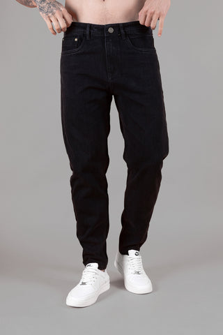 Men's Baggy Fit Black Jeans - Button Closure