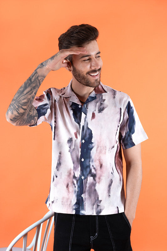 Multi-Colored Printed Men's Shirt - Regular Fit, Half Sleeve Cuban Collar