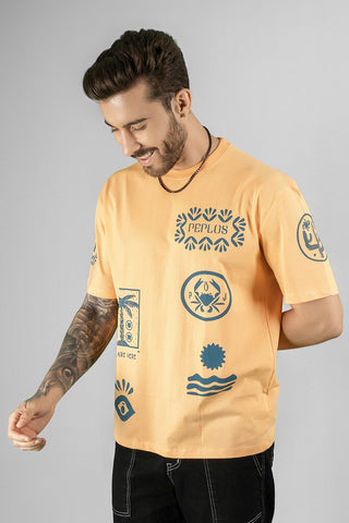 Men's Oversized Orange Cotton T-Shirt